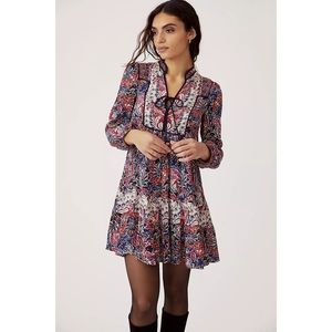 Anthropologie Spliced Tunic Dress Red & Blue Paisley Long Sleeve